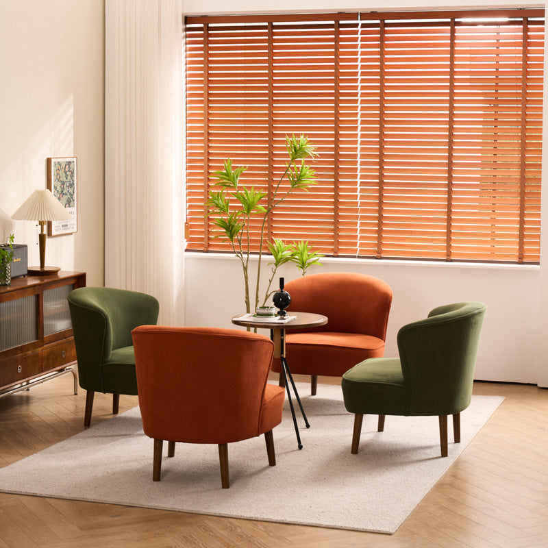Traditional French Fabric, Corduroy & Wood Square Curved Accent Chair For Bedroom And Living Room