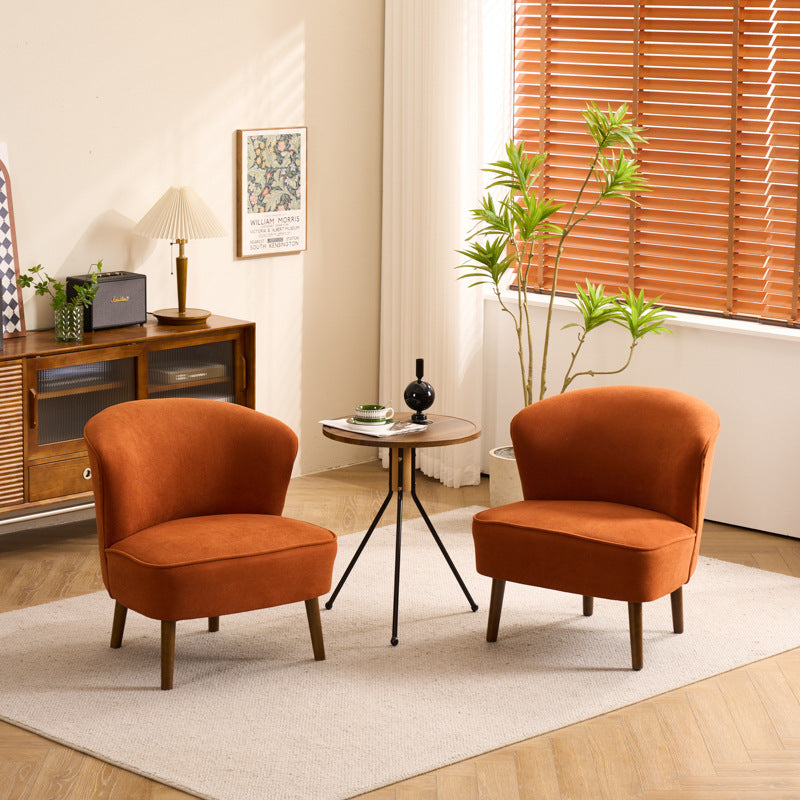 Traditional French Fabric, Corduroy & Wood Square Curved Accent Chair For Bedroom And Living Room