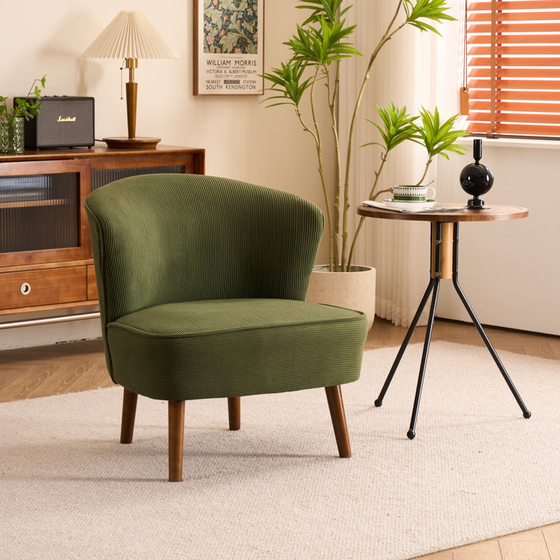 Traditional French Fabric, Corduroy & Wood Square Curved Accent Chair For Bedroom And Living Room