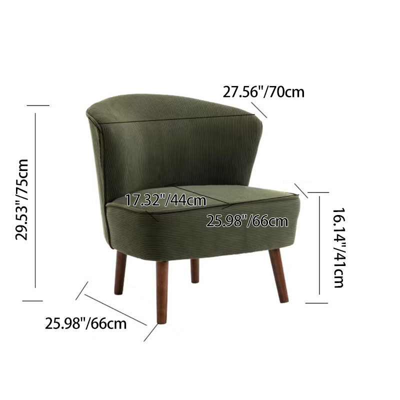 Traditional French Fabric, Corduroy & Wood Square Curved Accent Chair For Bedroom And Living Room
