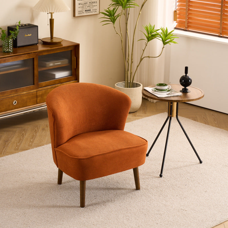 Traditional French Fabric, Corduroy & Wood Square Curved Accent Chair For Bedroom And Living Room