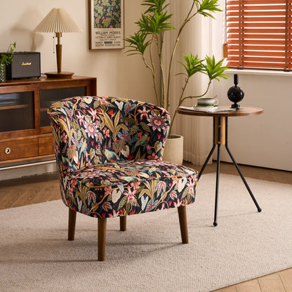 Traditional French Fabric, Corduroy & Wood Square Curved Accent Chair For Bedroom And Living Room