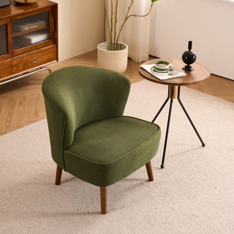Traditional French Fabric, Corduroy & Wood Square Curved Accent Chair For Bedroom And Living Room