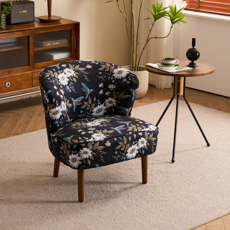 Traditional French Fabric, Corduroy & Wood Square Curved Accent Chair For Bedroom And Living Room