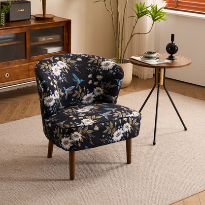 Traditional French Fabric, Corduroy & Wood Square Curved Accent Chair For Bedroom And Living Room