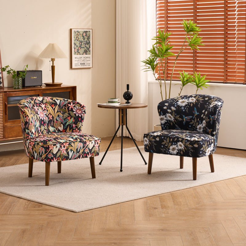 Traditional French Fabric, Corduroy & Wood Square Curved Accent Chair For Bedroom And Living Room