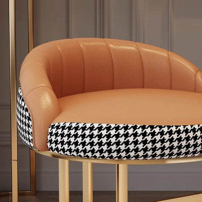 Contemporary Nordic PU Leather & Iron Curved Round Vanity Stool For Bedroom And Living Room