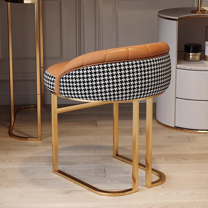 Contemporary Nordic PU Leather & Iron Curved Round Vanity Stool For Bedroom And Living Room