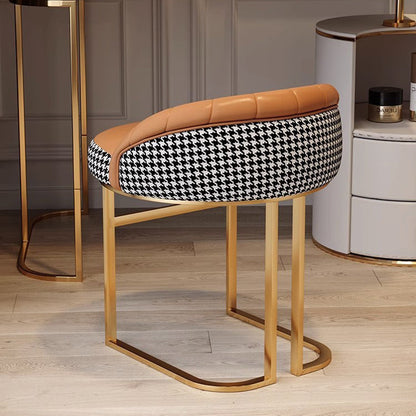 Contemporary Nordic PU Leather & Iron Curved Round Vanity Stool For Bedroom And Living Room