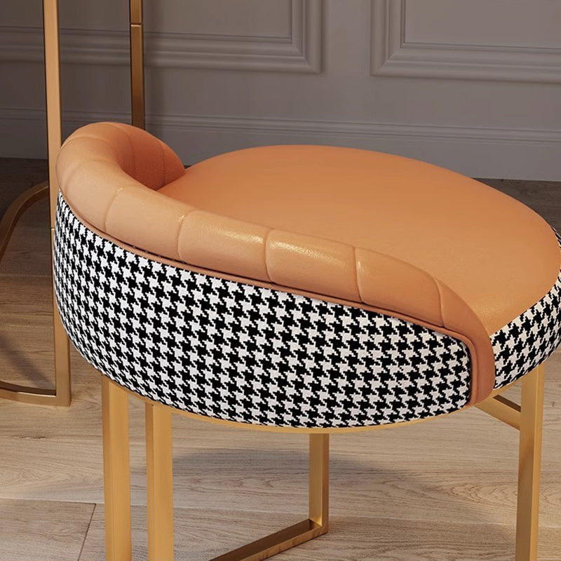 Contemporary Nordic PU Leather & Iron Curved Round Vanity Stool For Bedroom And Living Room