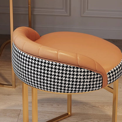 Contemporary Nordic PU Leather & Iron Curved Round Vanity Stool For Bedroom And Living Room