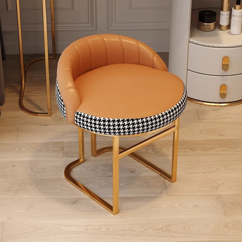 Contemporary Nordic PU Leather & Iron Curved Round Vanity Stool For Bedroom And Living Room