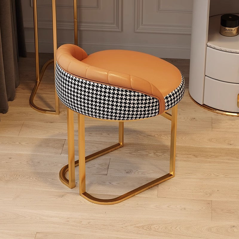 Contemporary Nordic PU Leather & Iron Curved Round Vanity Stool For Bedroom And Living Room