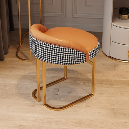 Contemporary Nordic PU Leather & Iron Curved Round Vanity Stool For Bedroom And Living Room