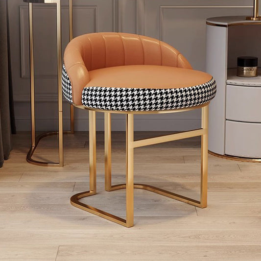 Contemporary Nordic PU Leather & Iron Curved Round Vanity Stool For Bedroom And Living Room