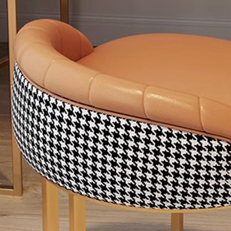 Contemporary Nordic PU Leather & Iron Curved Round Vanity Stool For Bedroom And Living Room