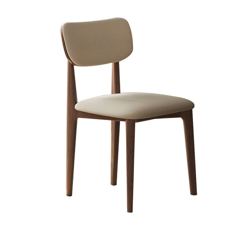 Modern Minimalist Wood & Microfiber Leather Curved Square Dining Chair For Living Room, Bedroom & Kitchen