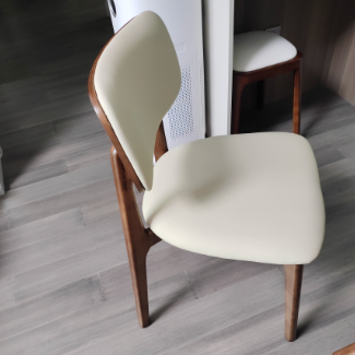 Modern Minimalist Wood & Microfiber Leather Curved Square Dining Chair For Living Room, Bedroom & Kitchen