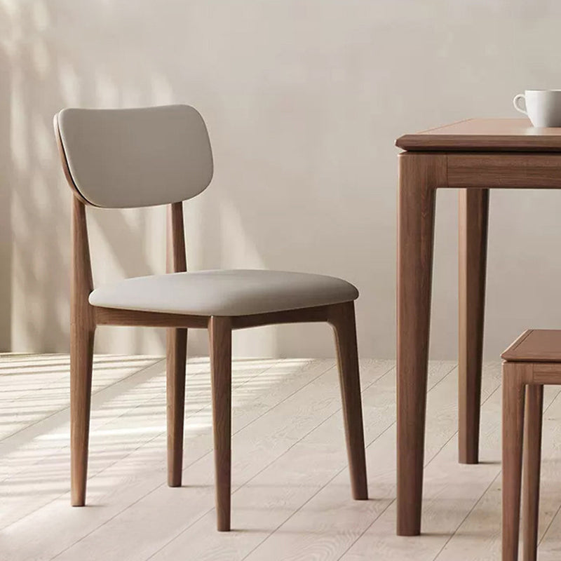 Modern Minimalist Wood & Microfiber Leather Curved Square Dining Chair For Living Room, Bedroom & Kitchen