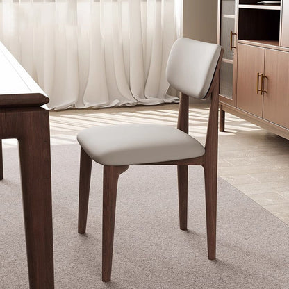 Modern Minimalist Wood & Microfiber Leather Curved Square Dining Chair For Living Room, Bedroom & Kitchen
