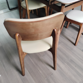 Modern Minimalist Wood & Microfiber Leather Curved Square Dining Chair For Living Room, Bedroom & Kitchen