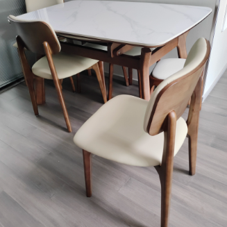 Modern Minimalist Wood & Microfiber Leather Curved Square Dining Chair For Living Room, Bedroom & Kitchen