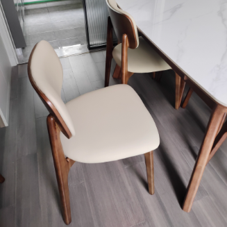 Modern Minimalist Wood & Microfiber Leather Curved Square Dining Chair For Living Room, Bedroom & Kitchen