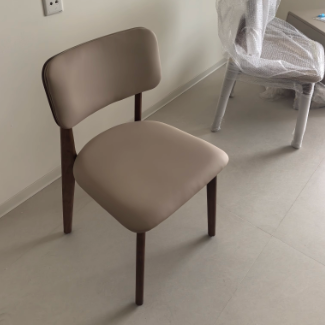 Modern Minimalist Wood & Microfiber Leather Curved Square Dining Chair For Living Room, Bedroom & Kitchen