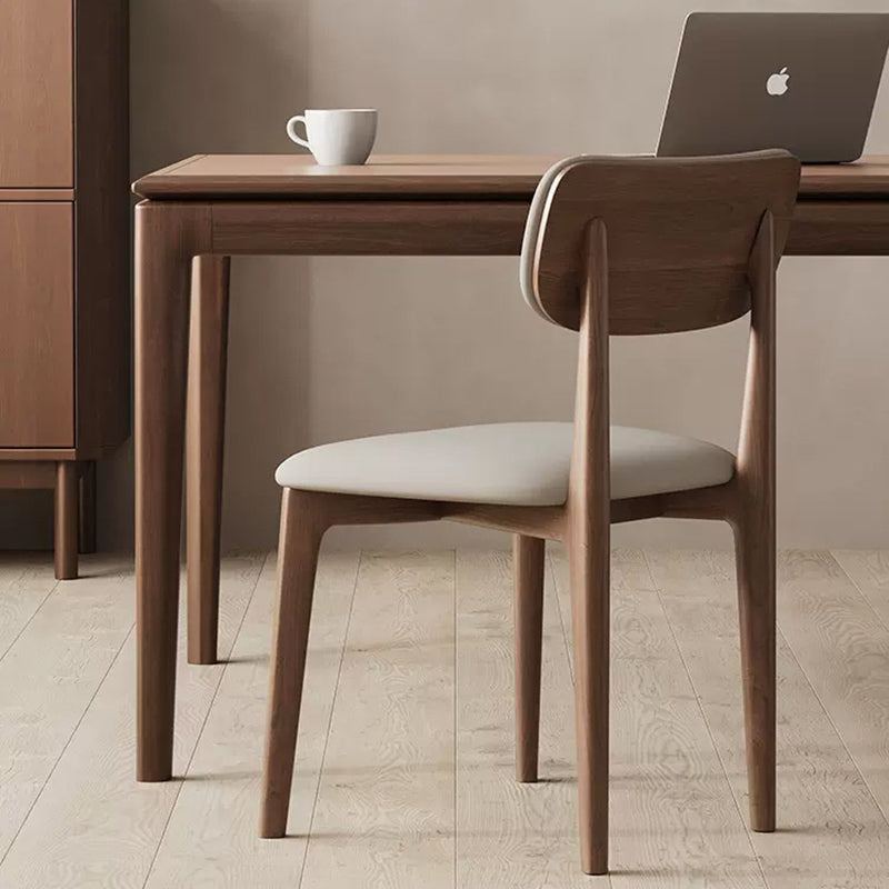 Modern Minimalist Wood & Microfiber Leather Curved Square Dining Chair For Living Room, Bedroom & Kitchen