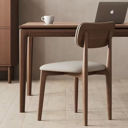 Modern Minimalist Wood & Microfiber Leather Curved Square Dining Chair For Living Room, Bedroom & Kitchen