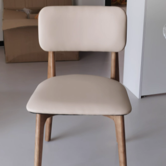 Modern Minimalist Wood & Microfiber Leather Curved Square Dining Chair For Living Room, Bedroom & Kitchen