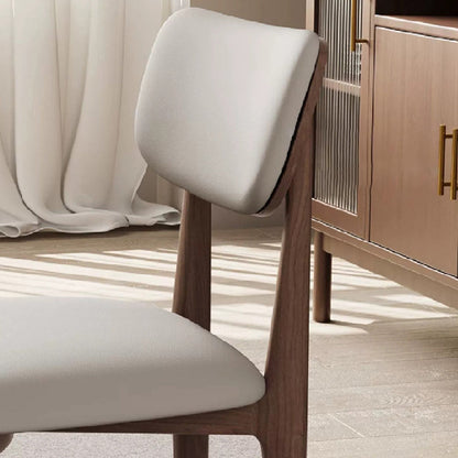 Modern Minimalist Wood & Microfiber Leather Curved Square Dining Chair For Living Room, Bedroom & Kitchen