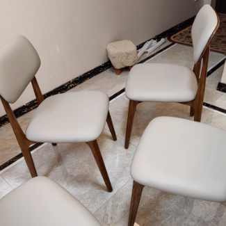Modern Minimalist Wood & Microfiber Leather Curved Square Dining Chair For Living Room, Bedroom & Kitchen