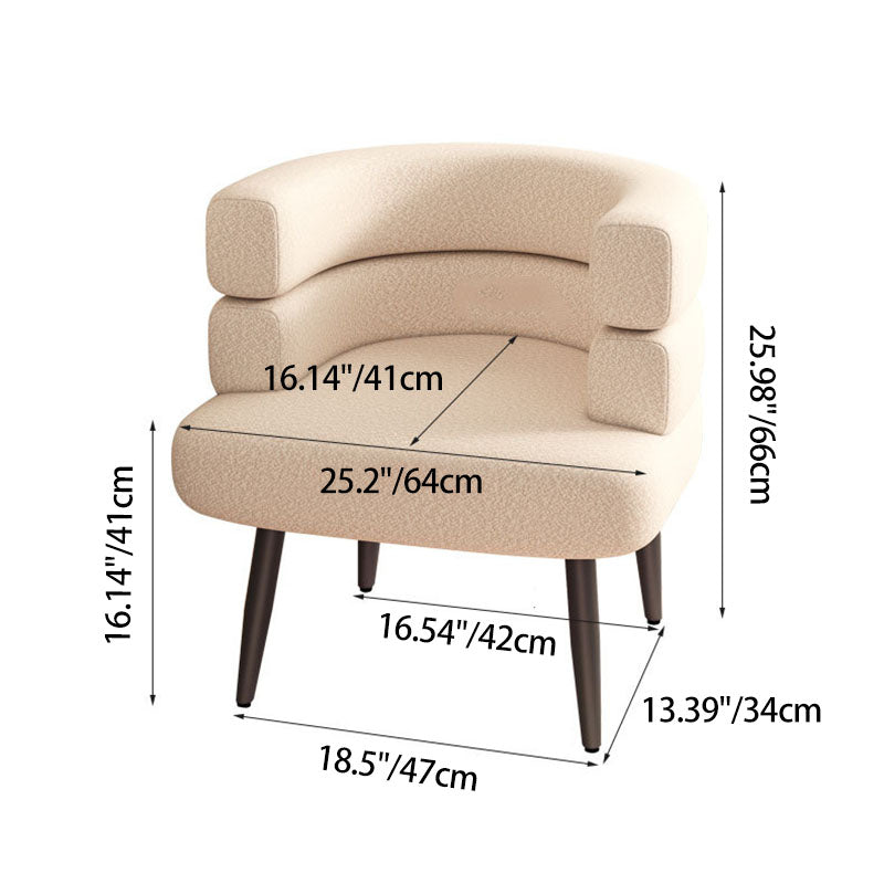 Contemporary Nordic Lambswool & Carbon Steel Curved Round Accent Chair For Bedroom & Living Room