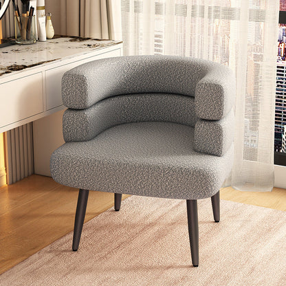 Contemporary Nordic Lambswool & Carbon Steel Curved Round Accent Chair For Bedroom & Living Room