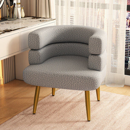 Contemporary Nordic Lambswool & Carbon Steel Curved Round Accent Chair For Bedroom & Living Room