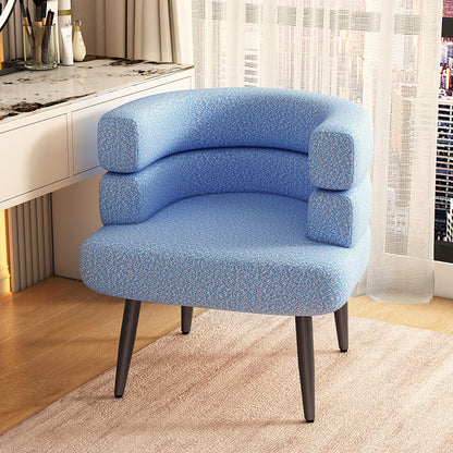 Contemporary Nordic Lambswool & Carbon Steel Curved Round Accent Chair For Bedroom & Living Room