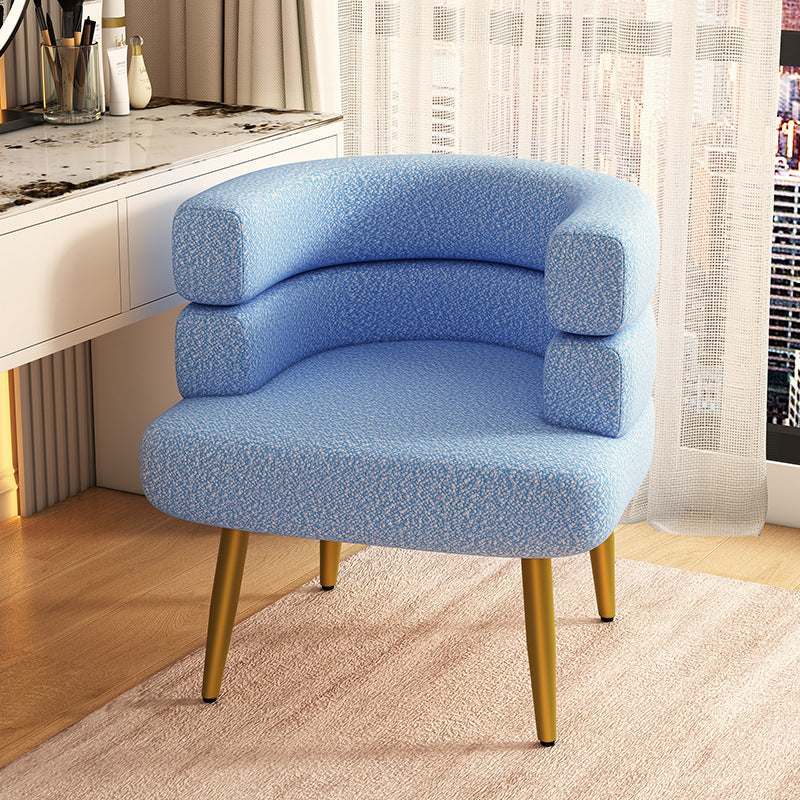 Contemporary Nordic Lambswool & Carbon Steel Curved Round Accent Chair For Bedroom & Living Room