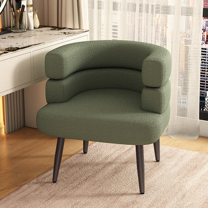 Contemporary Nordic Lambswool & Carbon Steel Curved Round Accent Chair For Bedroom & Living Room
