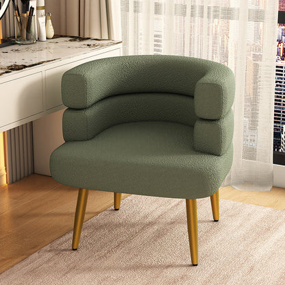 Contemporary Nordic Lambswool & Carbon Steel Curved Round Accent Chair For Bedroom & Living Room