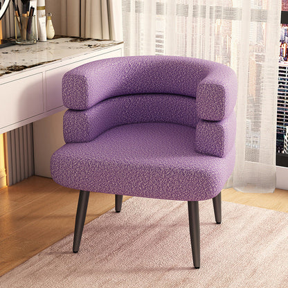 Contemporary Nordic Lambswool & Carbon Steel Curved Round Accent Chair For Bedroom & Living Room