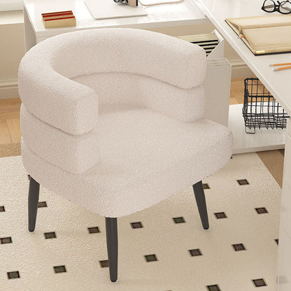 Contemporary Nordic Lambswool & Carbon Steel Curved Round Accent Chair For Bedroom & Living Room