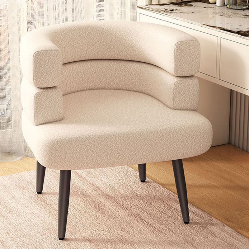 Contemporary Nordic Lambswool & Carbon Steel Curved Round Accent Chair For Bedroom & Living Room