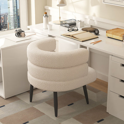 Contemporary Nordic Lambswool & Carbon Steel Curved Round Accent Chair For Bedroom & Living Room