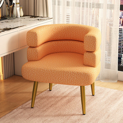 Contemporary Nordic Lambswool & Carbon Steel Curved Round Accent Chair For Bedroom & Living Room