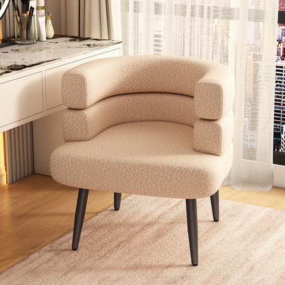 Contemporary Nordic Lambswool & Carbon Steel Curved Round Accent Chair For Bedroom & Living Room