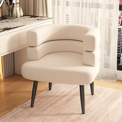 Contemporary Nordic Lambswool & Carbon Steel Curved Round Accent Chair For Bedroom & Living Room