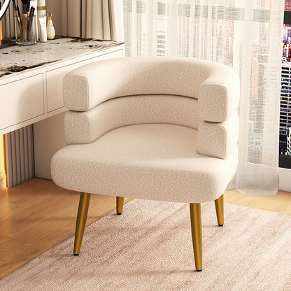Contemporary Nordic Lambswool & Carbon Steel Curved Round Accent Chair For Bedroom & Living Room