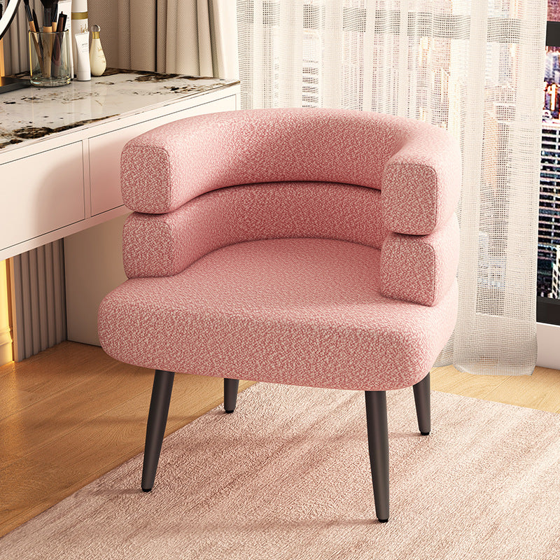 Contemporary Nordic Lambswool & Carbon Steel Curved Round Accent Chair For Bedroom & Living Room