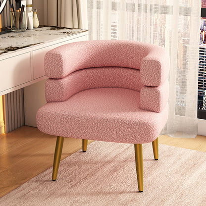 Contemporary Nordic Lambswool & Carbon Steel Curved Round Accent Chair For Bedroom & Living Room